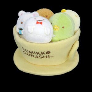 San-X Sumikko Gurashi Cafe Coffee Tea Cup 7" Mug with 5 Mini Plush Toys NWT